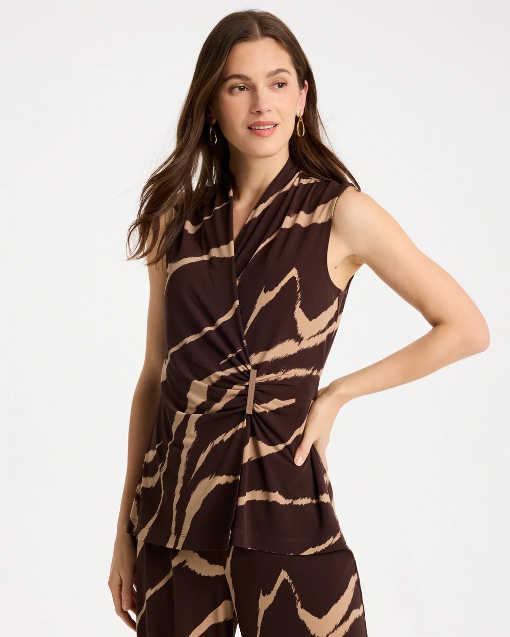 Chico's | Travelers™ Zebra Knit Wrap Top/ Cocoa Bean