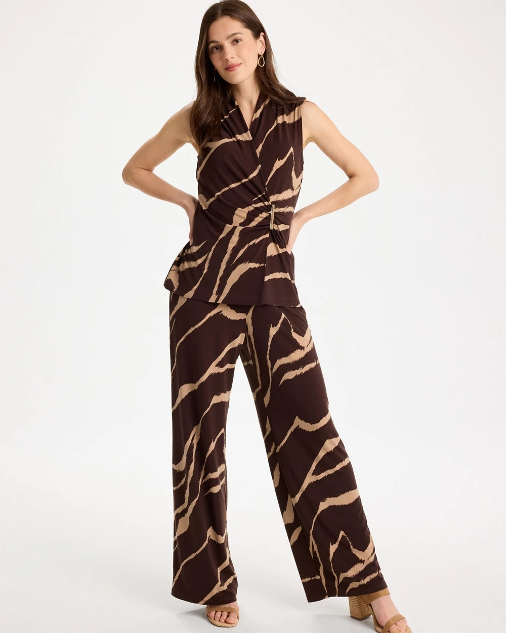 Chico's | Travelers™ Zebra Knit Wrap Top/ Cocoa Bean