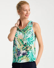 Chico's | Tropical Jersey Satin Tank Top/ Topanga Green