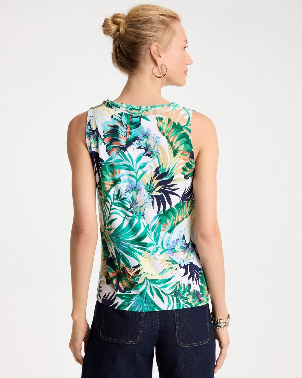 Chico's | Tropical Jersey Satin Tank Top/ Topanga Green