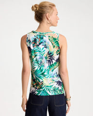 Chico's | Tropical Jersey Satin Tank Top/ Topanga Green