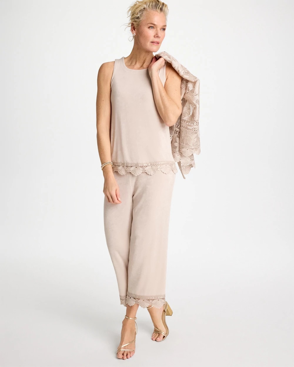 Chico's | Travelers™ Scallop Lace Tank/ Smokey Taupe