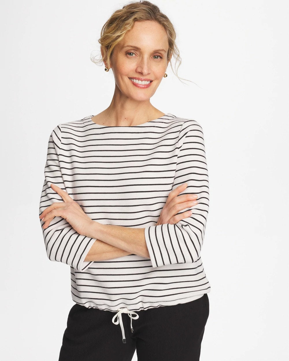 Chico's | Zenergy® Striped Ottoman Drawstring Top/ Black
