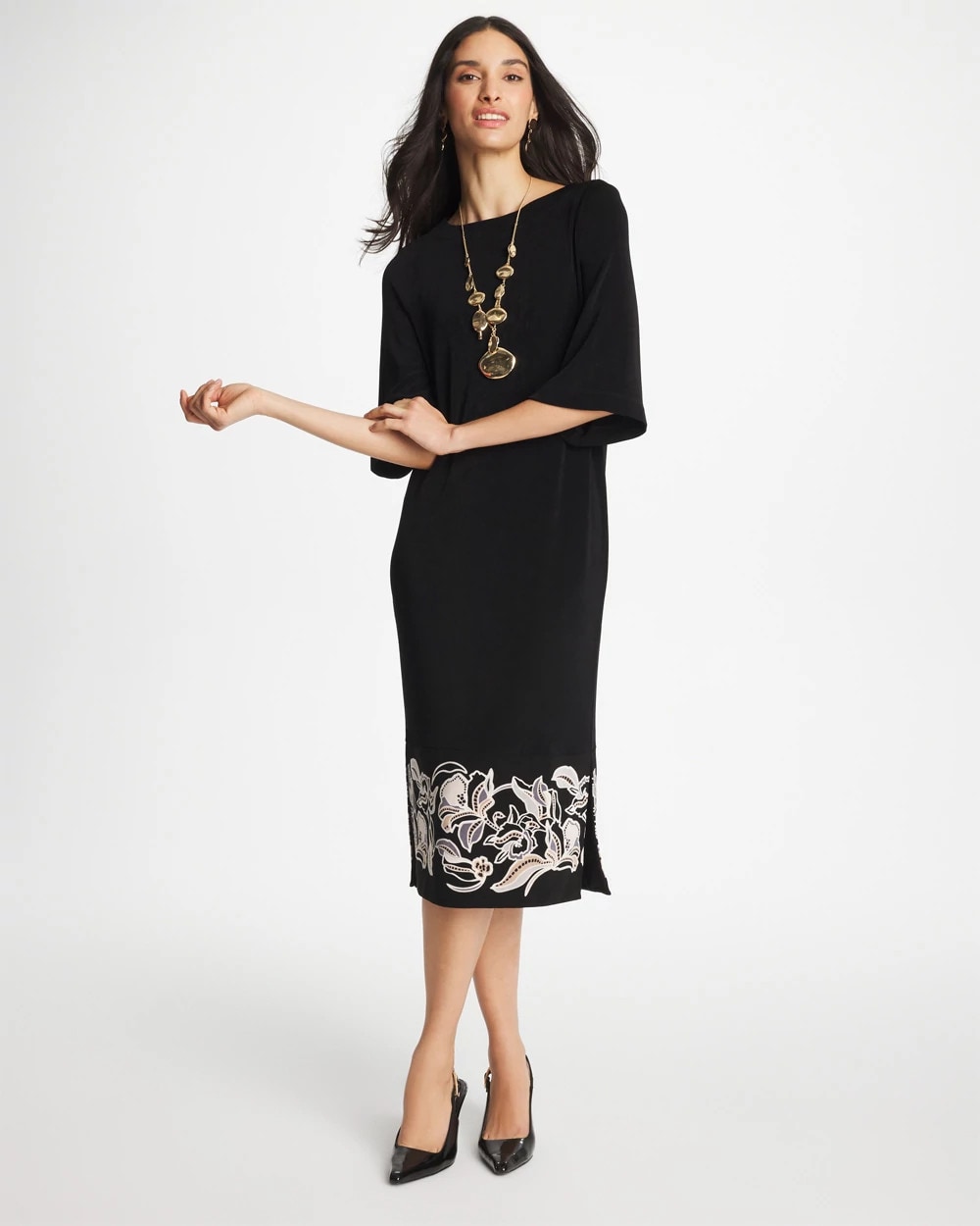 Chico's | Travelers™ Border Kimono Sleeve Dress/ Travelers Black