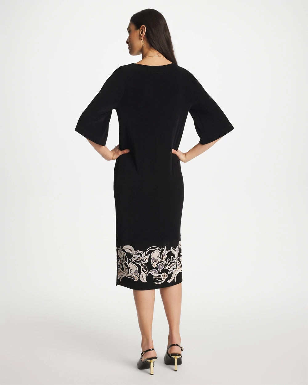 Chico's | Travelers™ Border Kimono Sleeve Dress/ Travelers Black