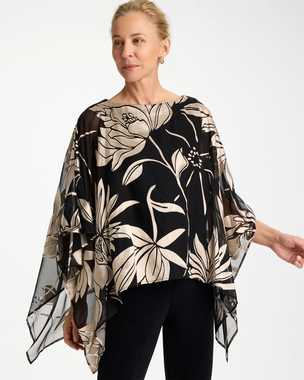 Chico's | Travelers™ Burnout Floral Chiffon Top/ Travelers Black