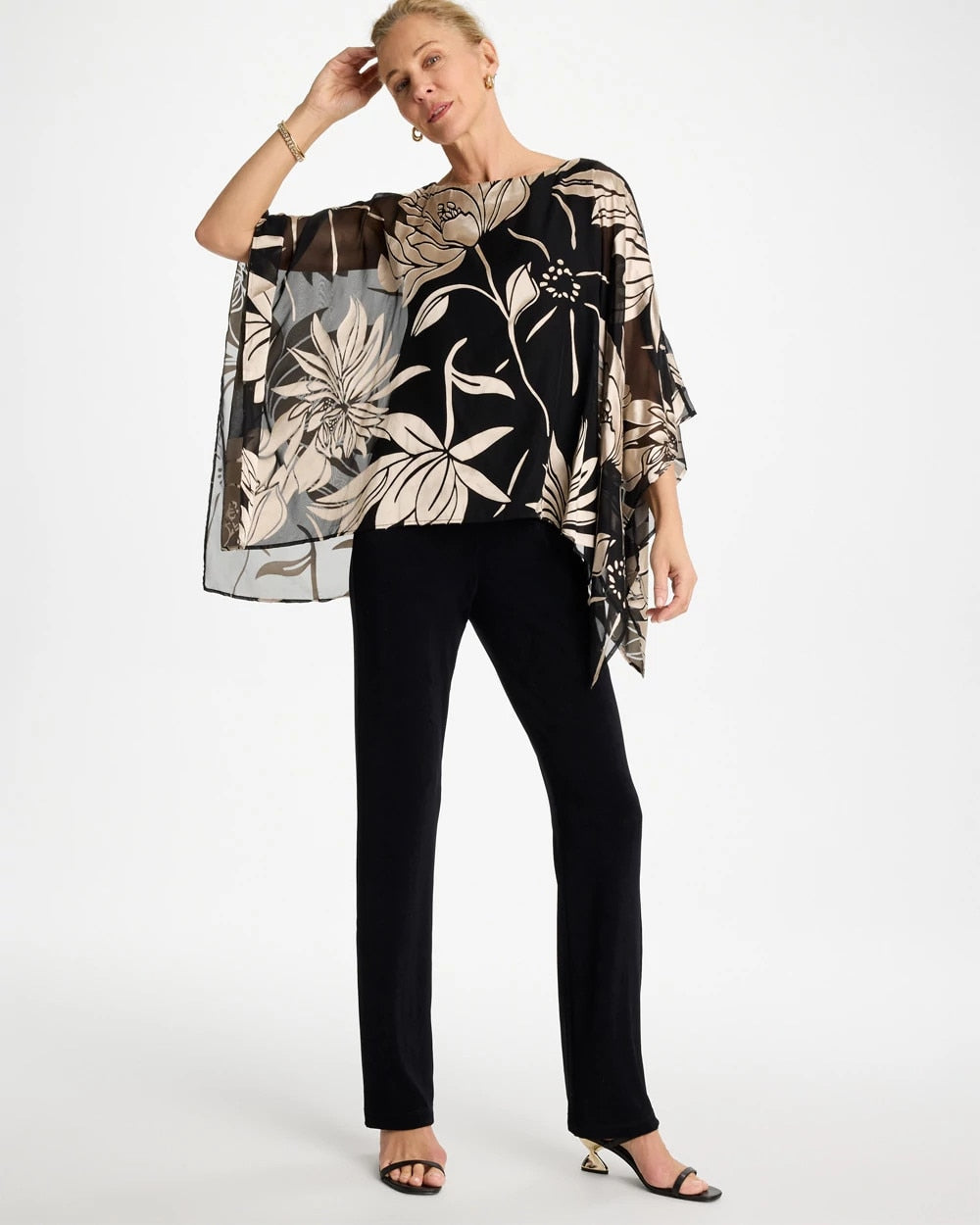 Chico's | Travelers™ Burnout Floral Chiffon Top/ Travelers Black