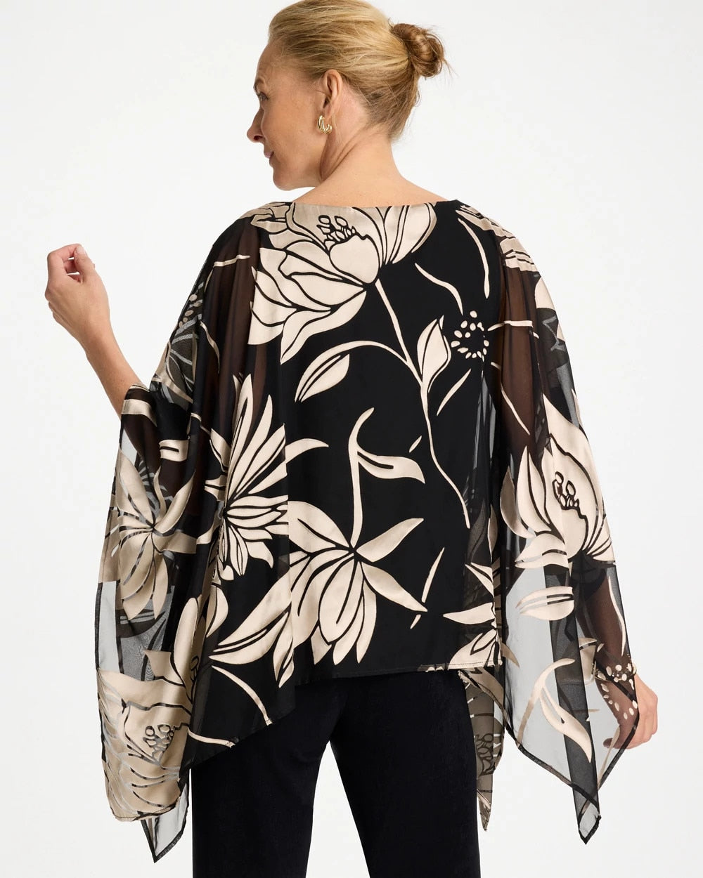 Chico's | Travelers™ Burnout Floral Chiffon Top/ Travelers Black