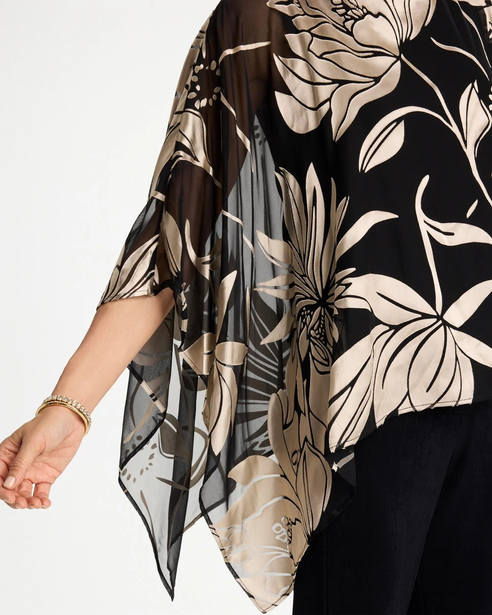 Chico's | Travelers™ Burnout Floral Chiffon Top/ Travelers Black