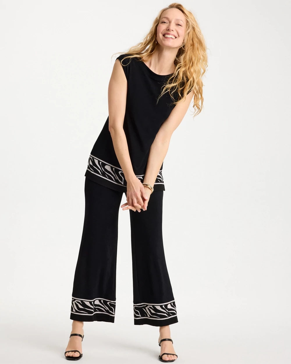Chico's | Travelers™ Abstract Zebra Trim Tunic/ Travelers Black