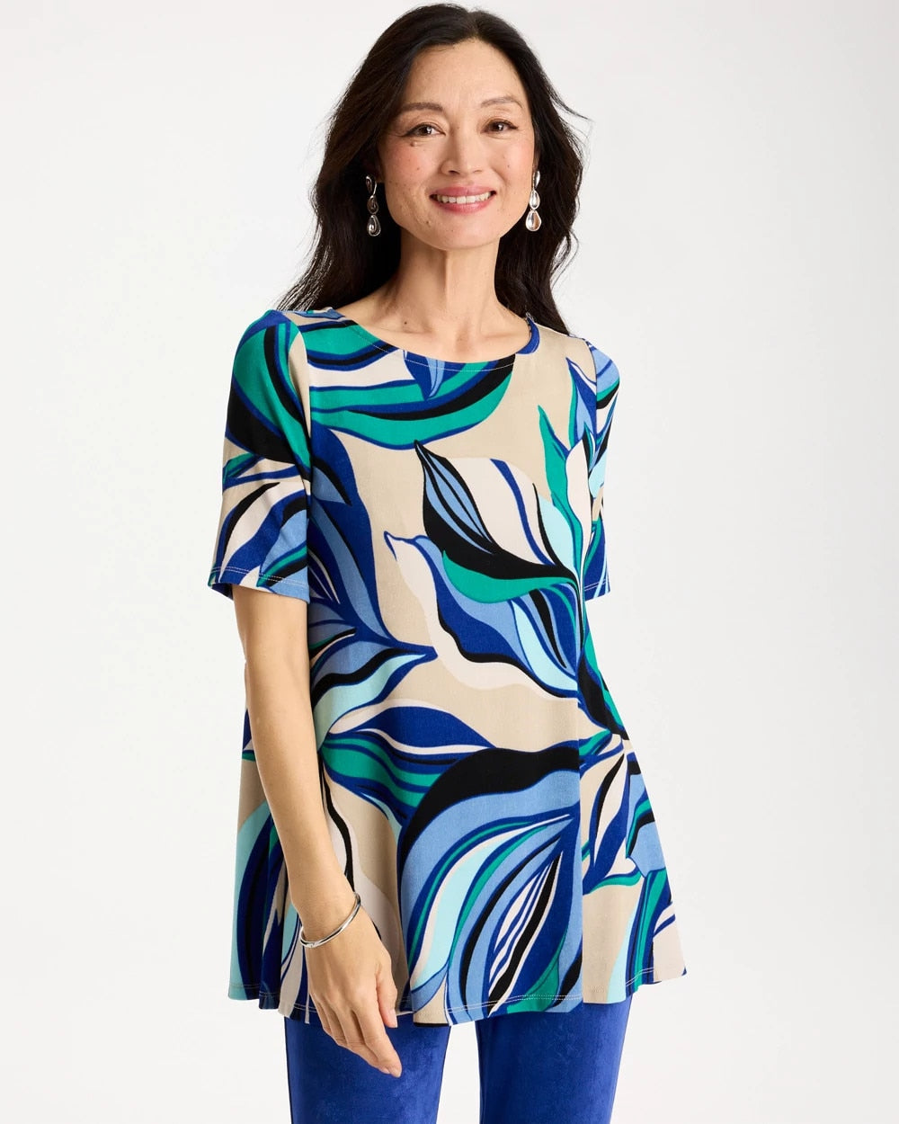Chico's | Travelers™ Marble Flora Swing Tunic/ Rich Cobalt