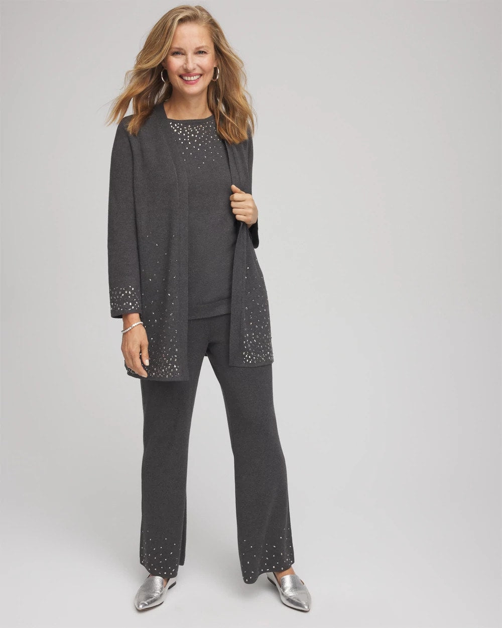 Chico's | Travelers™ Embellished Straight-Leg Pants/ Graphite Gray