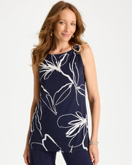 Chico's | Travelers™ Knit Botanical Jeweled Tunic/ Passport Blue