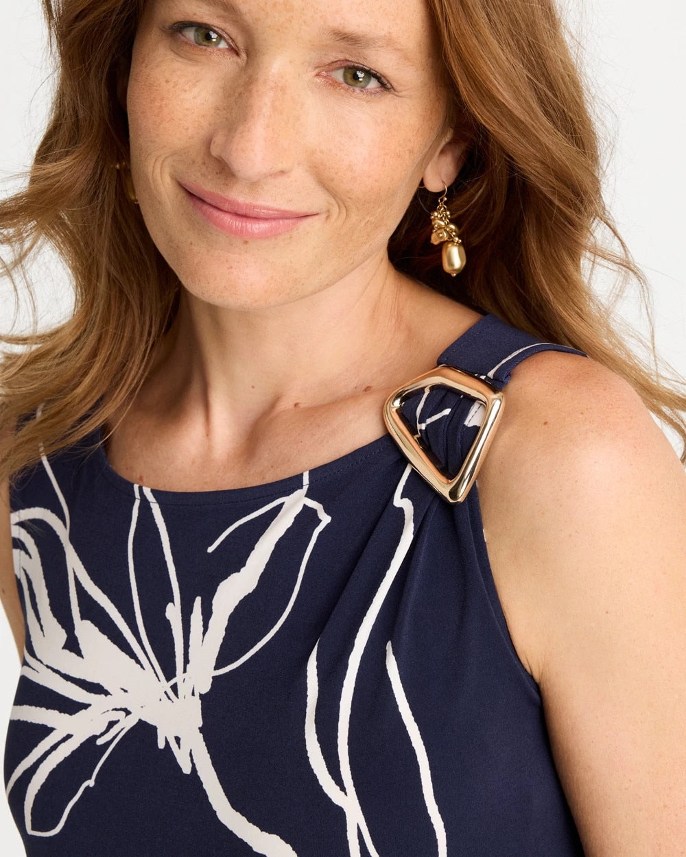 Chico's | Travelers™ Knit Botanical Jeweled Tunic/ Passport Blue