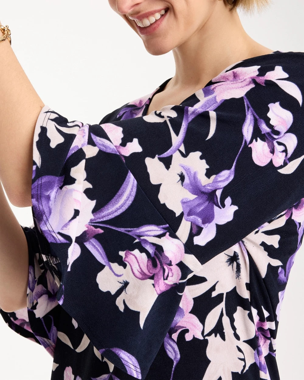 Chico's | Travelers™ Amethyst Iris Flounce-Sleeve Top/ Travelers India Ink