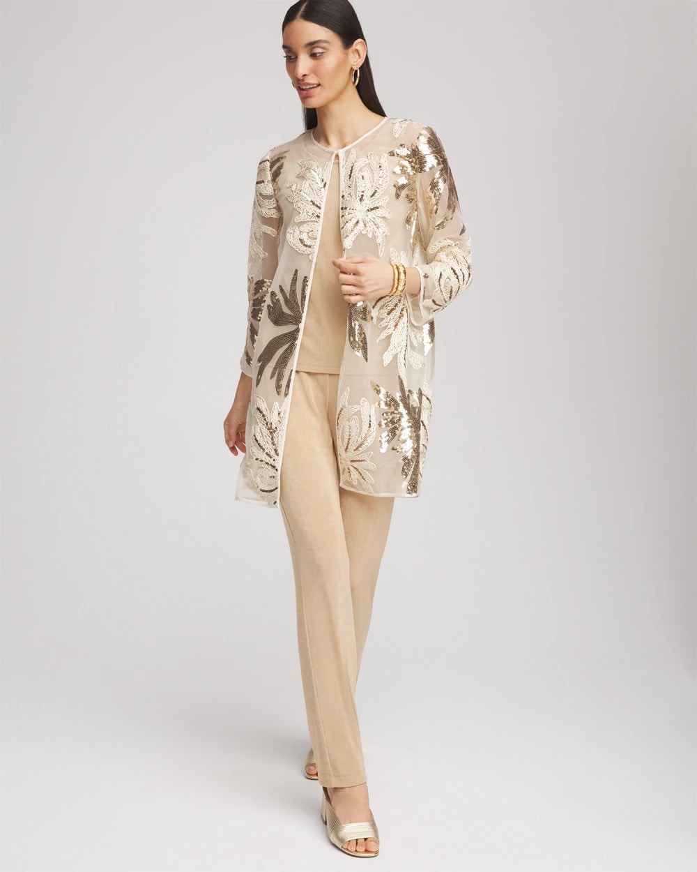 Chico's | Travelers™ Collection Sequin-Mesh Jacket/ Modern Ecru