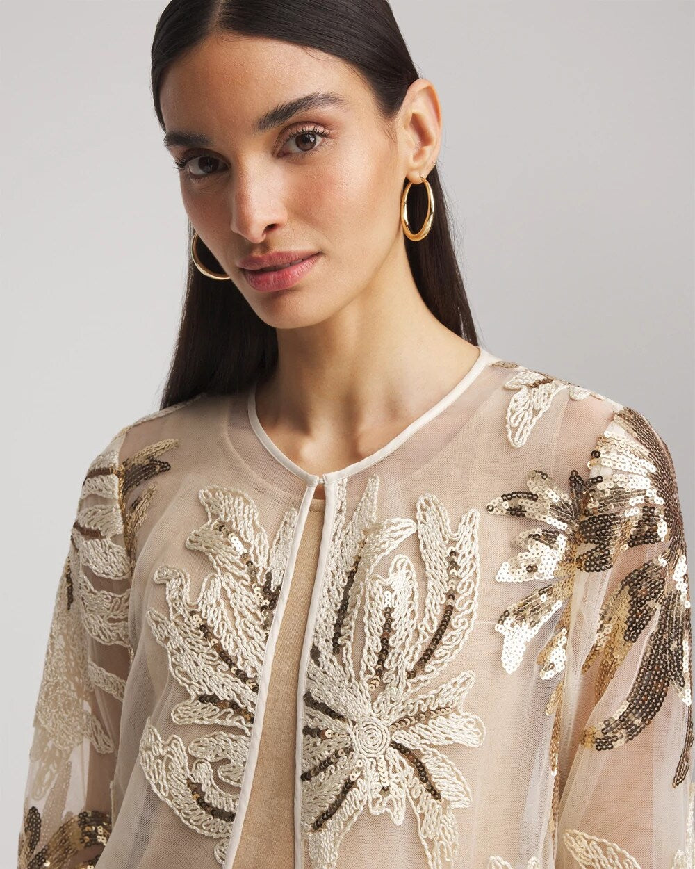 Chico's | Travelers™ Collection Sequin-Mesh Jacket/ Modern Ecru