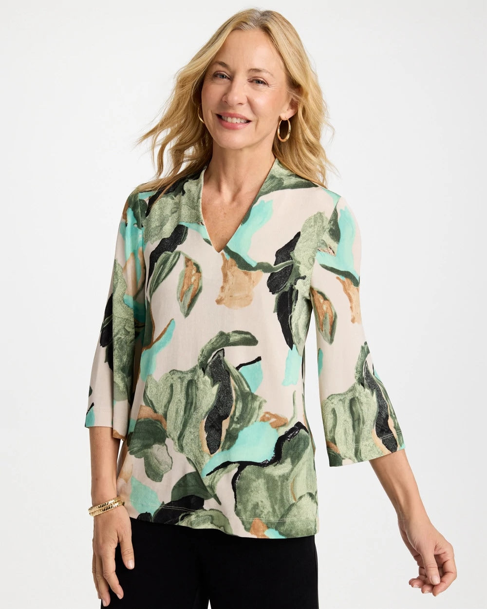 Chico's | Travelers™ Bloom V-Neck Kimono Top/ Kelp Forest