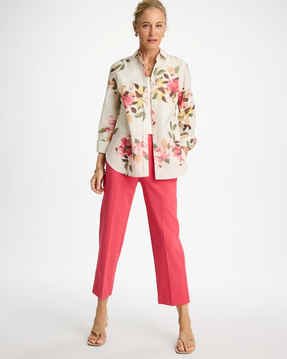 Chico's | No Iron™ Printed Stretch Shirt/ Hot Honeysuckle