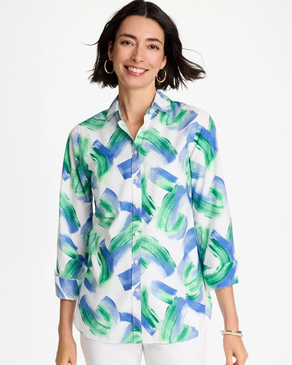Chico's | No Iron™ Printed Stretch Shirt/ Amparo Blue