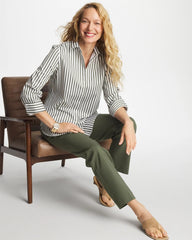Chico's | No Iron™ Stretch Striped Shirt/ Kelp Forest