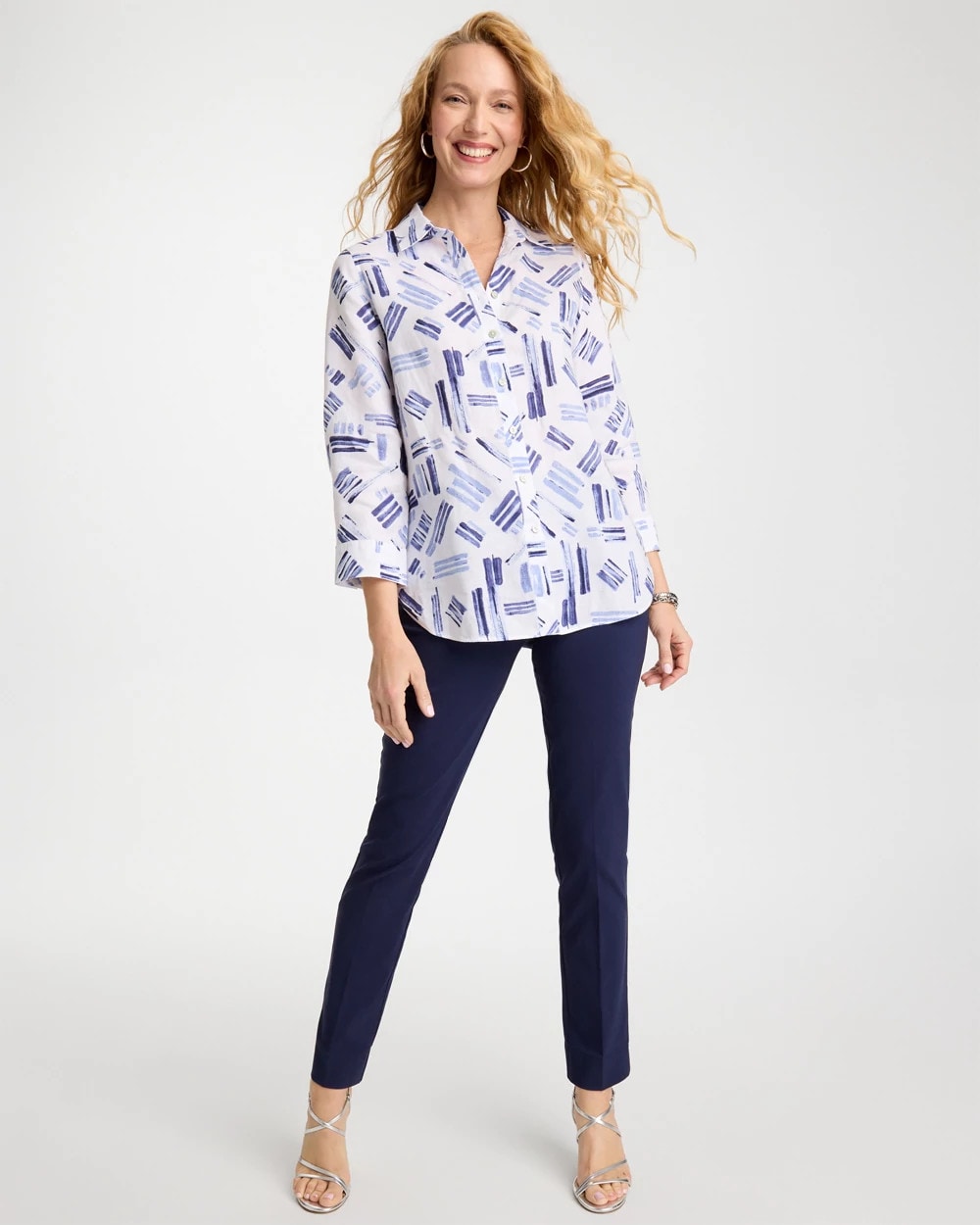 Chico's | No Iron™ Printed Linen Shirt/ Amparo Blue