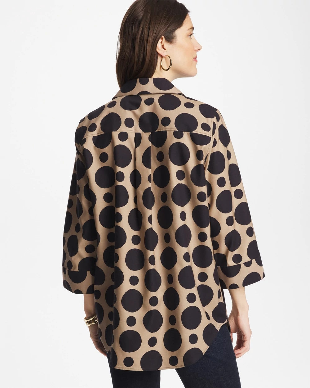 Chico's | No Iron™ Stretch Global Dots Popover Tunic/ Cattail Brown