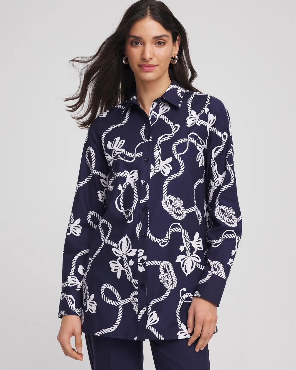 Chico's | No Iron™ Rope Print Tunic/ Passport Blue