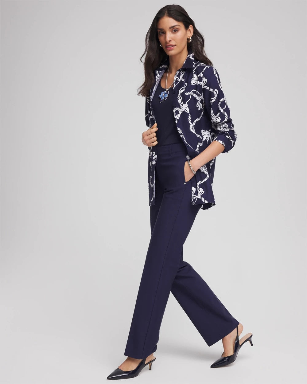 Chico's | No Iron™ Rope Print Tunic/ Passport Blue