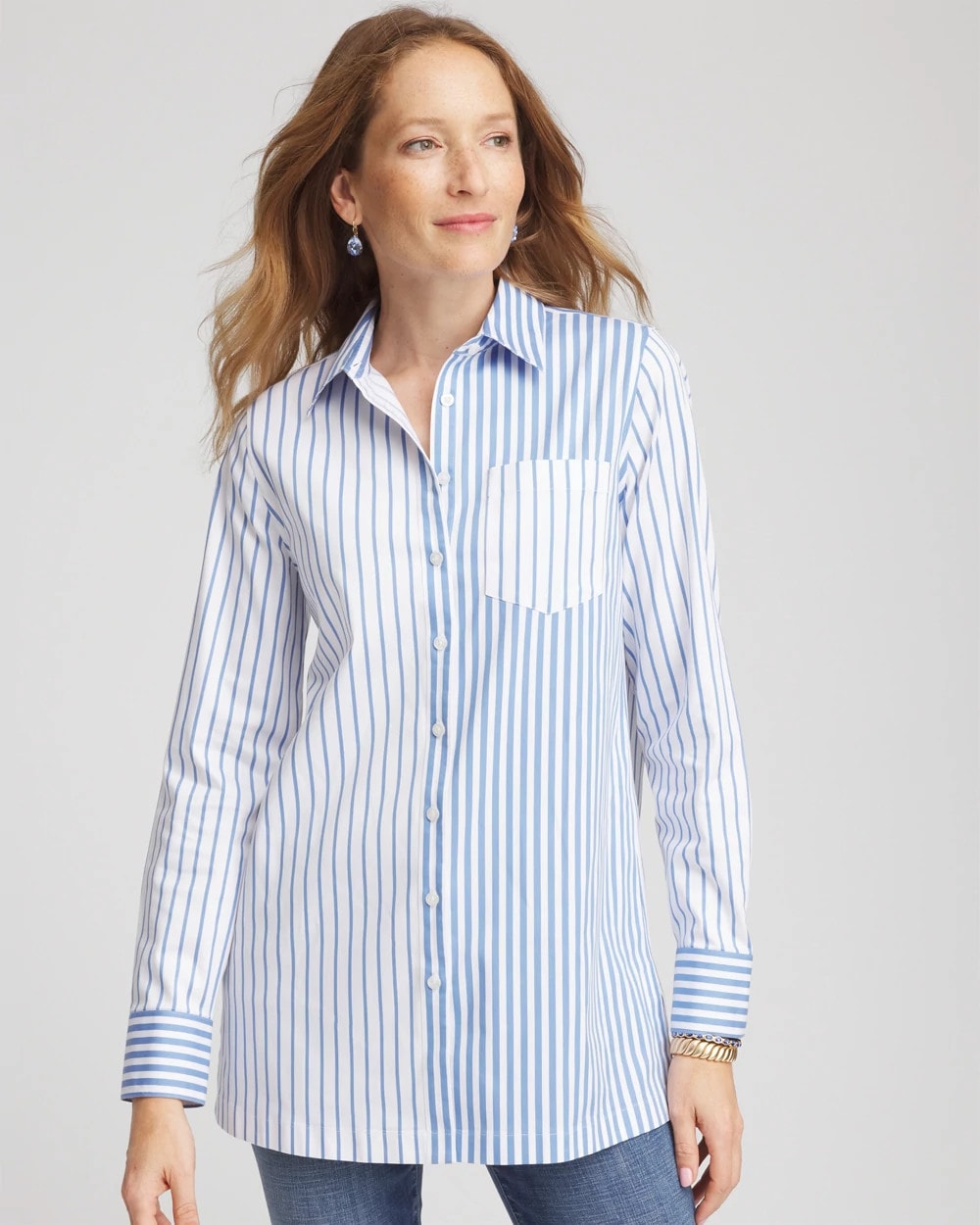 Chico's | No Iron™ Stripe Mix Tunic/ Tidal Blue