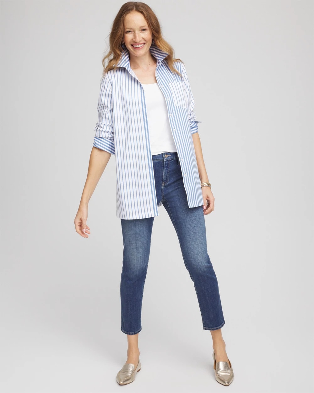 Chico's | No Iron™ Stripe Mix Tunic/ Tidal Blue