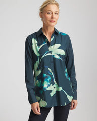 Chico's | No Iron™ Glacial Flora Sateen Shirt/ Teal Shadow