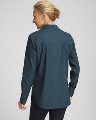 Chico's | No Iron™ Glacial Flora Sateen Shirt/ Teal Shadow