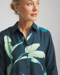 Chico's | No Iron™ Glacial Flora Sateen Shirt/ Teal Shadow