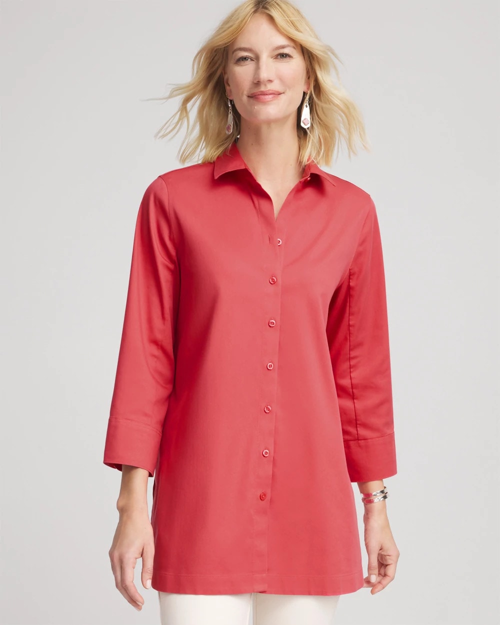 Chico's | No Iron™ Classic Button Down Tunic/ Folkloric Red