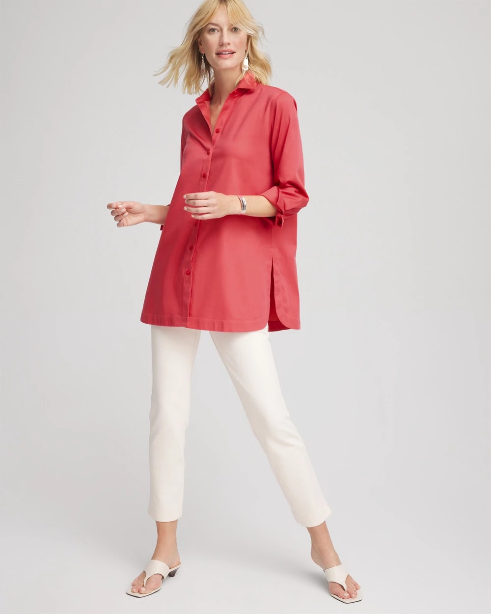Chico's | No Iron™ Classic Button Down Tunic/ Folkloric Red