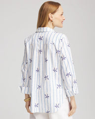 Chico's | No Iron™ Palm Striped Sateen Shirt/ Blue Casa