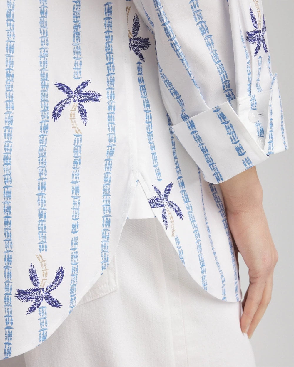 Chico's | No Iron™ Palm Striped Sateen Shirt/ Blue Casa