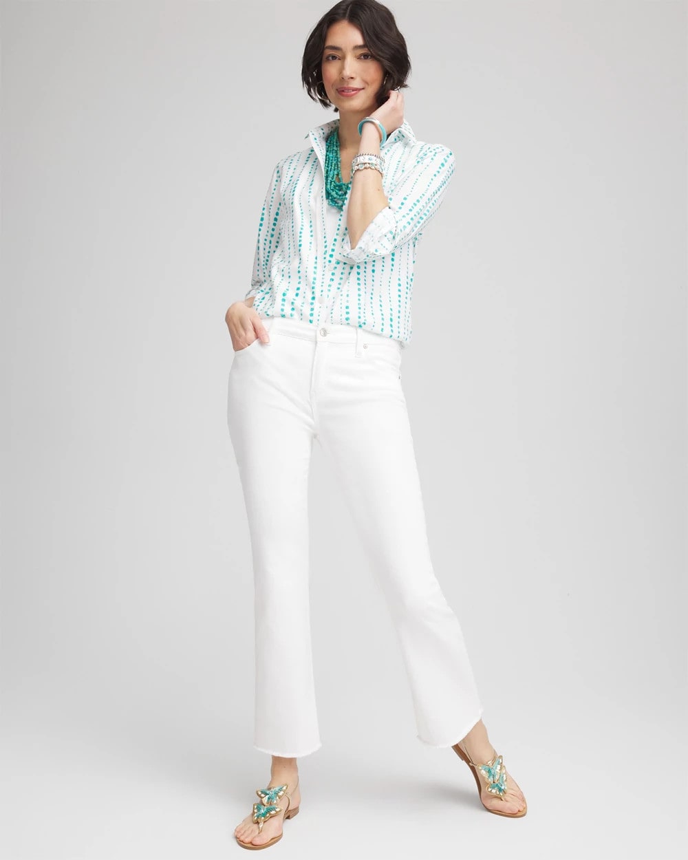 Chico's | No Iron™ Sateen Bubble Print Shirt/ Seaspray