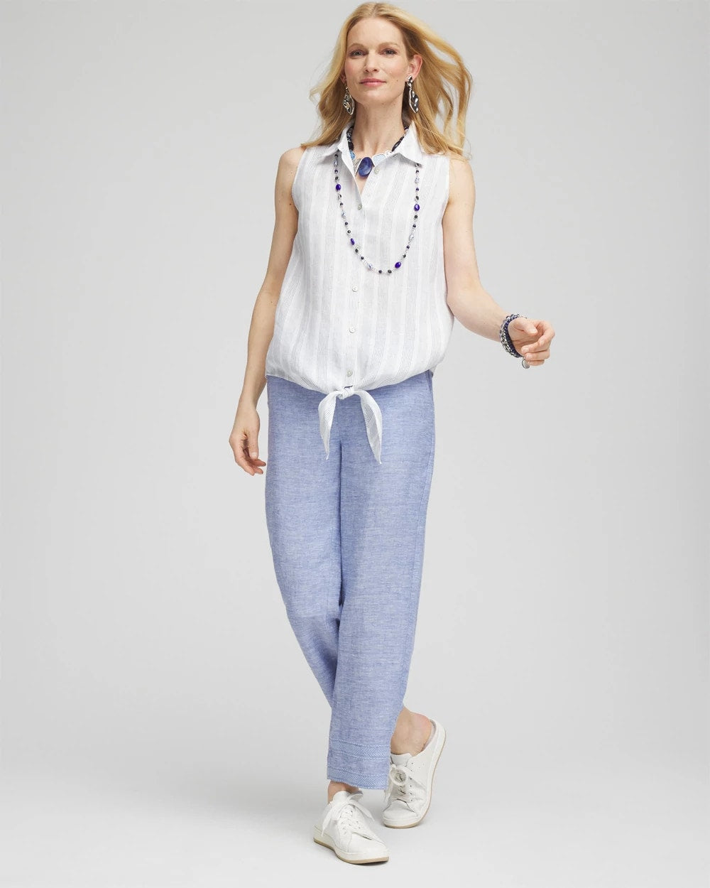 Chico's | No Iron™ Linen Tie-Front Sleeveless Shirt/ Indigo