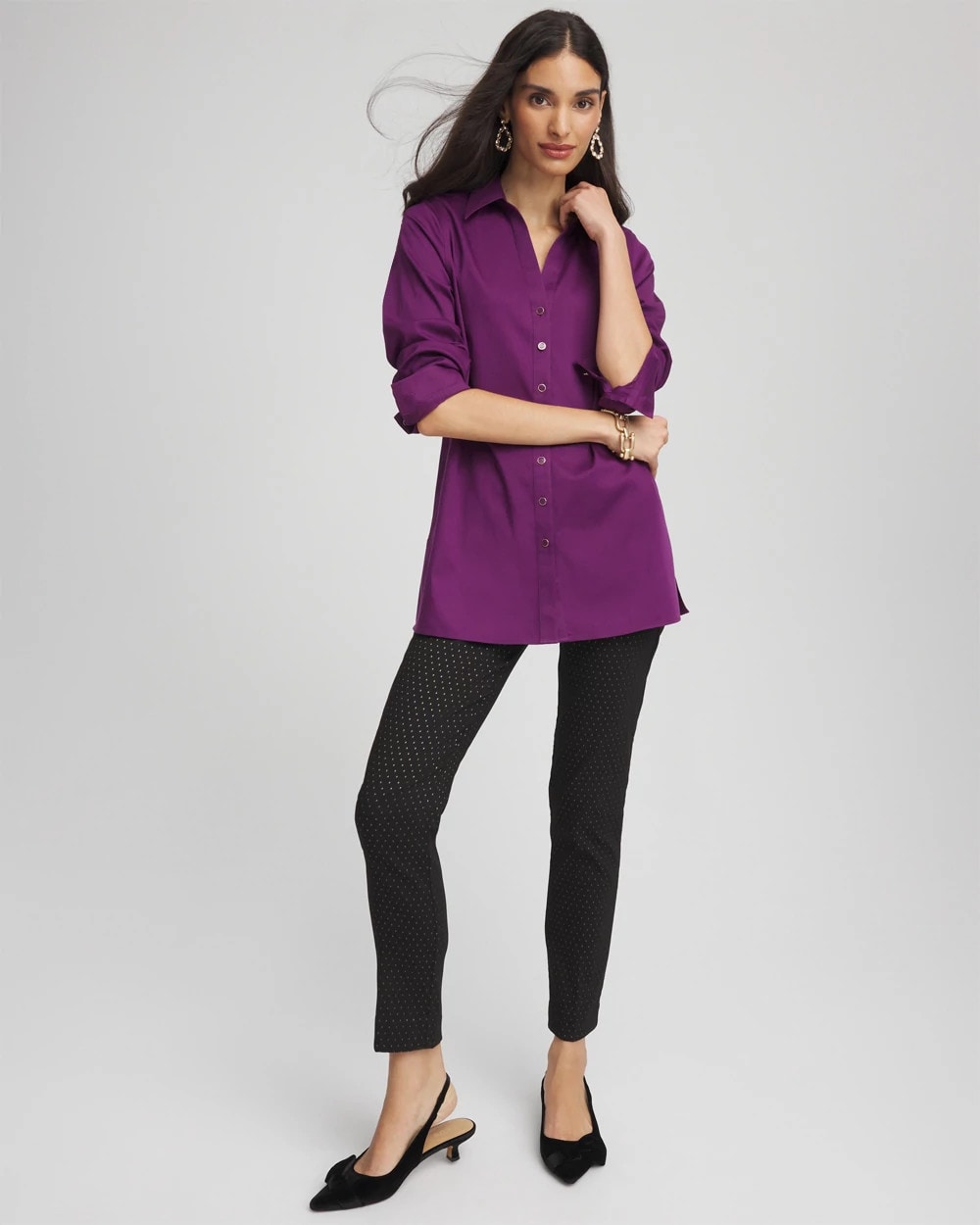 Chico's | No Iron™ Novelty Button Tunic/ Purple Royale