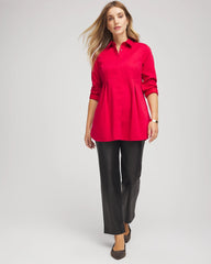 Chico's | No Iron™ Peplum Pleated Shirt/ Carmine Red