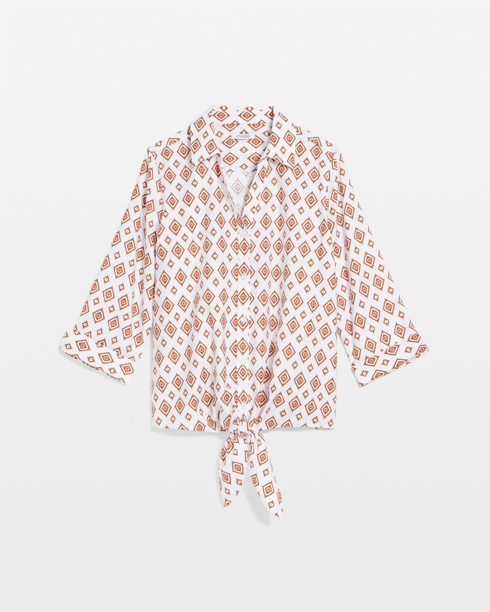 Chico's | No Iron™ Tie-Front Geo-Print Shirt/ Siesta Rose