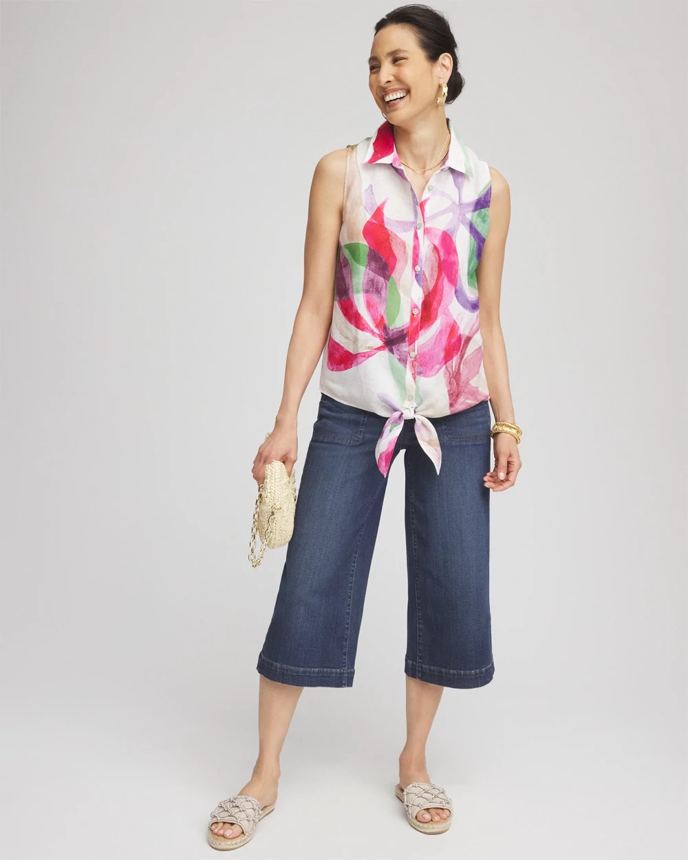 Chico's | No Iron™ Bloom Linen Tie-Front Shirt/ Crushed Berries