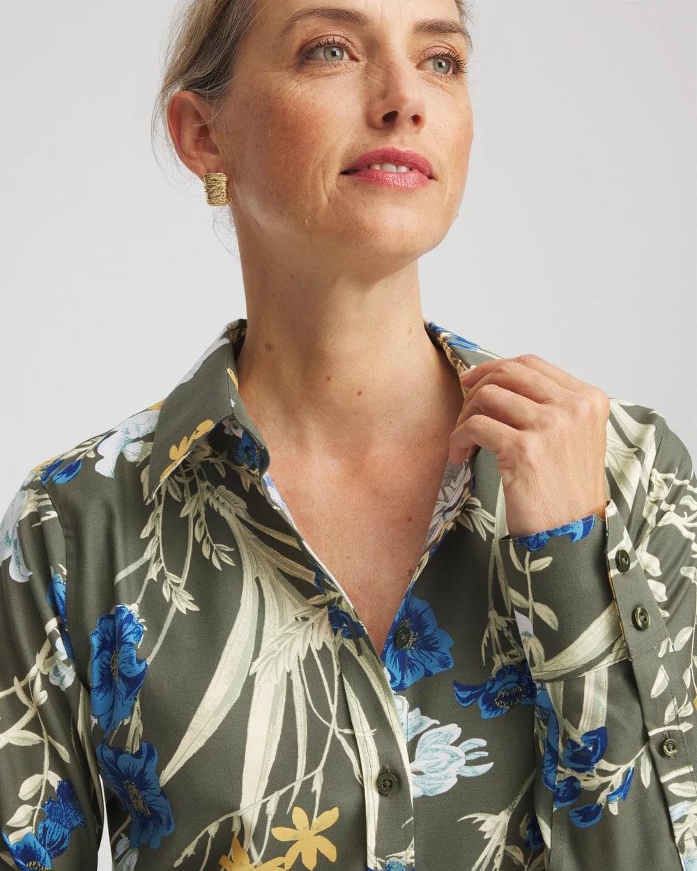Chico's | No Iron™ Printed Sateen Shirt/ Nettle Leaf