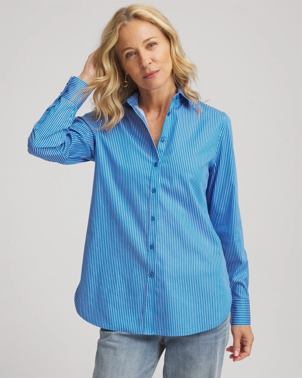 Chico's | No Iron™ Classic Striped Shirt/ Empire Blue