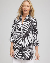 Chico's | No Iron™ Printed Palms Button Down Tunic/ Black