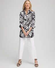 Chico's | No Iron™ Printed Palms Button Down Tunic/ Black