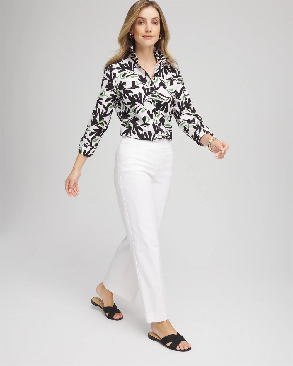 Chico's | No Iron™ Abstract Floral Shirt/ Salted Lime