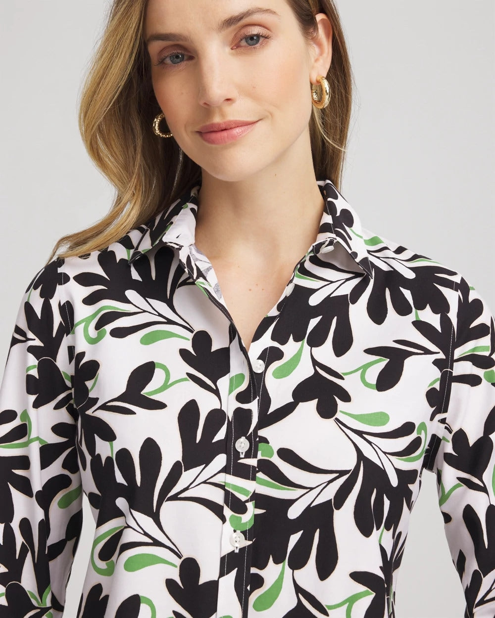 Chico's | No Iron™ Abstract Floral Shirt/ Salted Lime